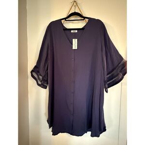 NEW Navy Blue Swim Coverup sz XXL Bell Sleeves Sheer Details
